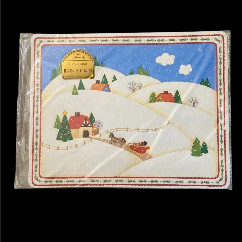 Lot of 8 - 11 1/4" x 14 1/4" - Vintage Hallmark Christmas Scene Paper Placemats